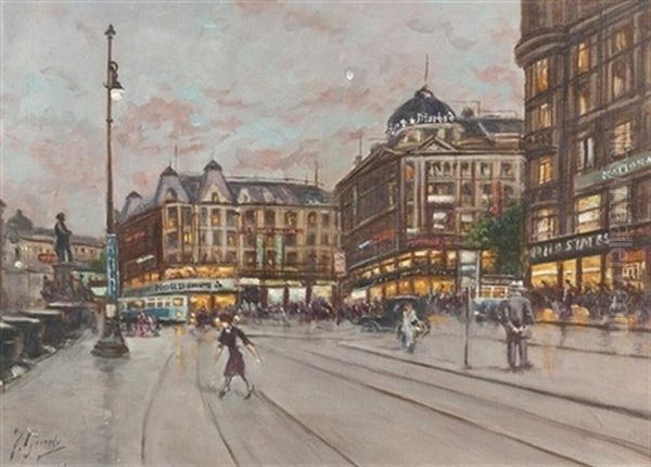 Abendliche Strassenszene In Zurich Oil Painting by Fausto Giusto