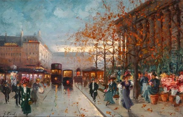 Paris - Blumenmarkt Auf Der Place De La Madeleine Oil Painting by Fausto Giusto