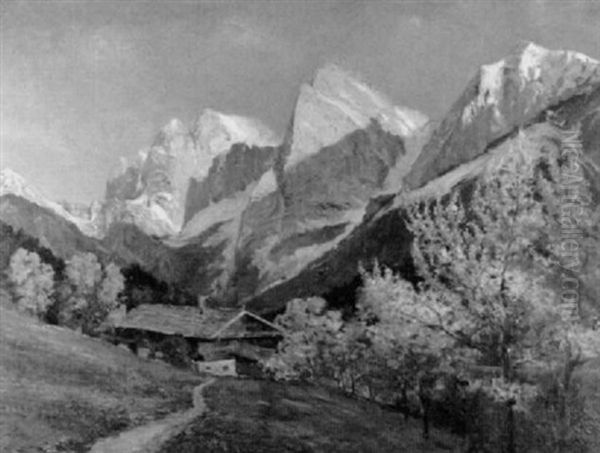 Alpenlandschaft Mit Bauernhaus Am Hang Oil Painting by Fausto Giusto