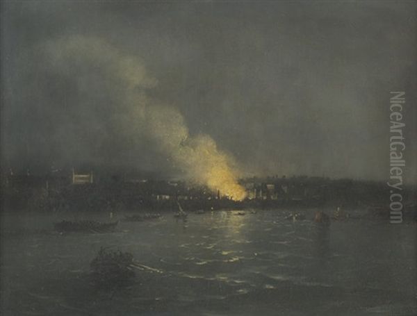 Fire In Haydarpasa, Constantinople Oil Painting by Mekertich Givanian