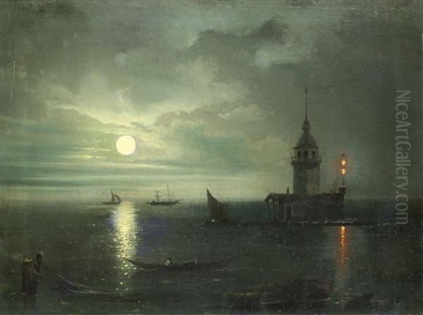 Vue Du Bosphore La Nuit Oil Painting by Mekertich Givanian