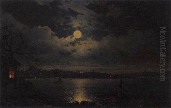 The Bosphorus By Moonlight Oil Painting by Mo Givanian