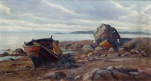 Rowing Boat On A Beach Oil Painting by Per Gjemre