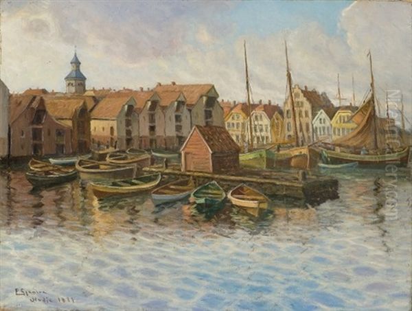 From Stavanger Harbour (study) Oil Painting by Per Gjemre