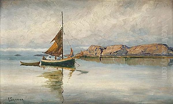 Kustlandskap Med Segelbat Oil Painting by Per Gjemre