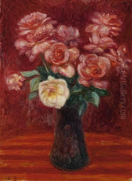 Pink Roses Oil Painting by William Glackens