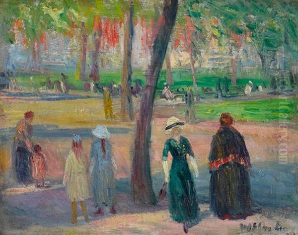 Washington Square - The Green Dress Oil Painting by William Glackens