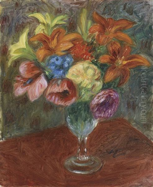 Poppies, Lillies, & Blue Flower Oil Painting by William Glackens