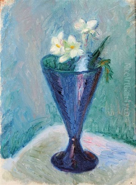 Blue Vase With Flowers Oil Painting by William Glackens