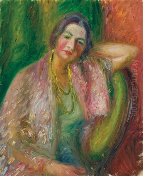 Woman With A Yellow Necklace Oil Painting by William Glackens