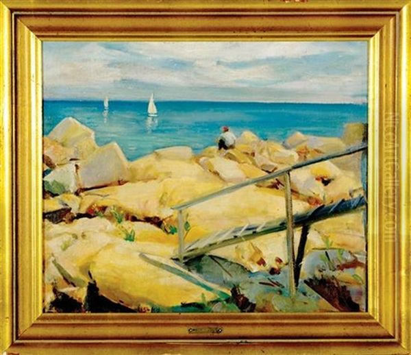 Rocky New England Coastline Oil Painting by William Glackens