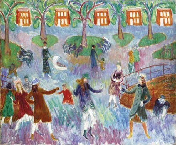 Children - Washington Square Park Oil Painting by William Glackens