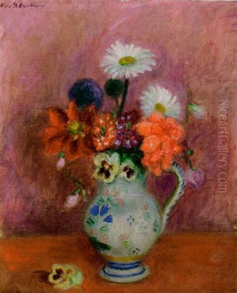 Still Life With Flowers In A Ceramic Pitcher Oil Painting by William Glackens