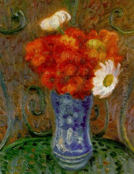 Flowers On A Garden Chair Oil Painting by William Glackens