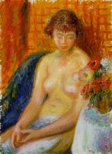 Nude With Checkered Background Oil Painting by William Glackens