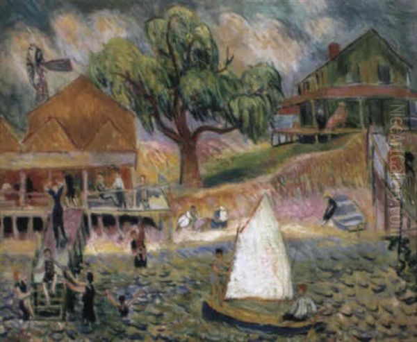 The Green Beach Cottage, Bellport, Long Island Oil Painting by William Glackens