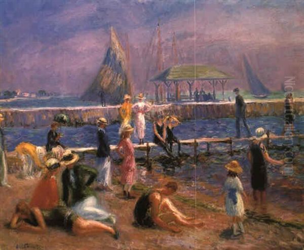 Town Pier - Blue Point, Long Island Oil Painting by William Glackens