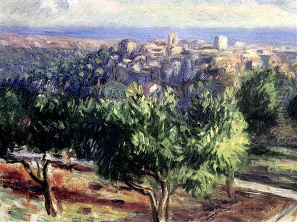 View Of The Town Of Vence Oil Painting by William Glackens