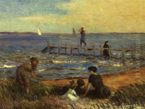 Great South Bay Beach Oil Painting by William Glackens