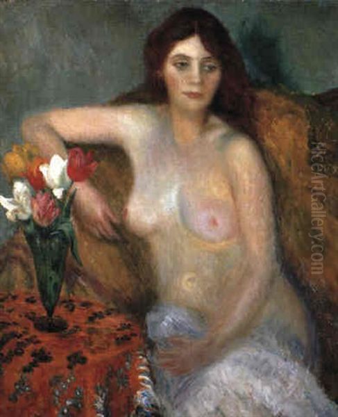 Nude With Tulips Oil Painting by William Glackens