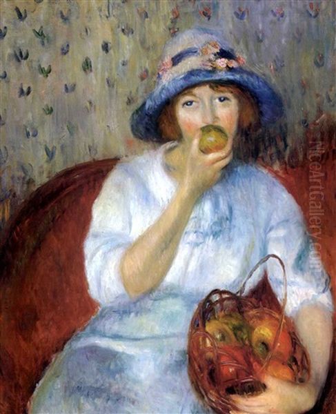 Girl With Green Apple Oil Painting by William Glackens