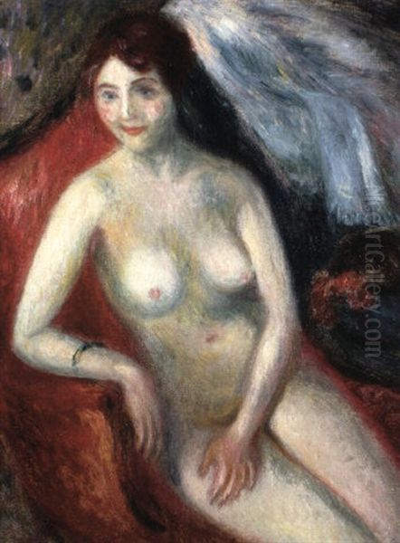 Nude On A Red Sofa Oil Painting by William Glackens