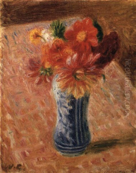 Flowers On A Pink Table Oil Painting by William Glackens