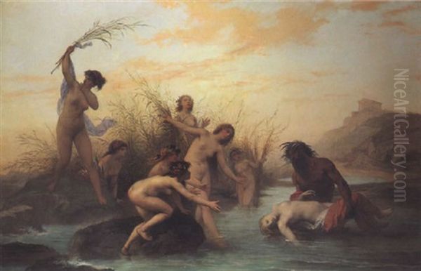 A River God Rescuing A Naiad Oil Painting by Auguste Barthelemy Glaize