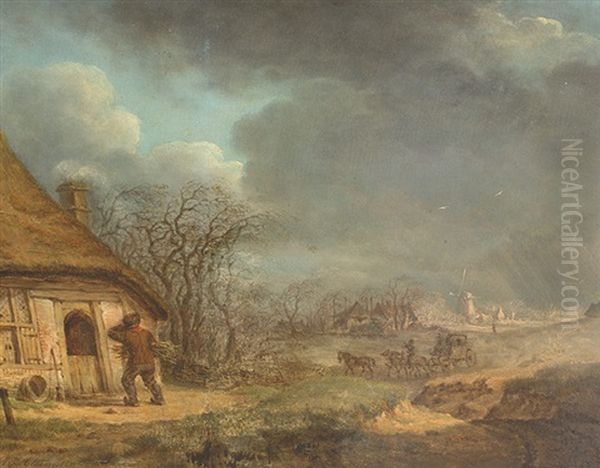 A Winter Scene Oil Painting by Arend van Glashorst the Younger