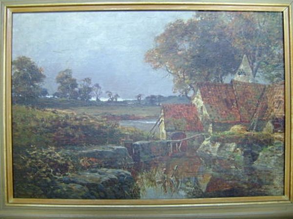 Landscape With Farm Cottages Oil Painting by Hamilton James Glass