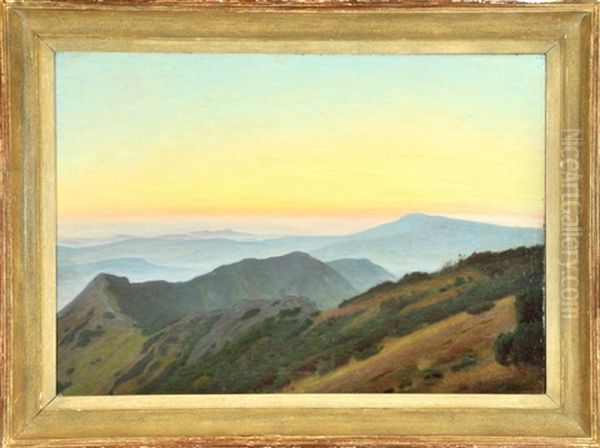 Sonnenuntergangsstimmung Im Gebirge Oil Painting by Hermann Von Glass