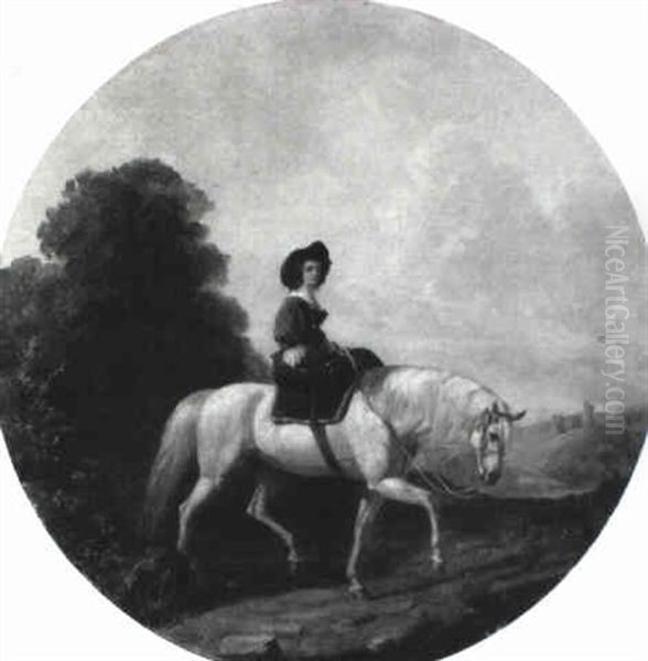 A Lady On Horseback In An Extensive Landscape, With A Castle Beyond Oil Painting by James William Glass