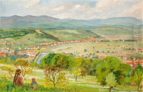 Blick Ins Wiesental Vom Tullinger Berg (view Into The Valley Called Wiesental From The Mountain Tullinger Berg) Oil Painting by Adolf Glattacker