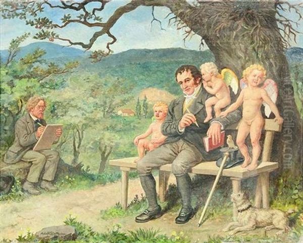 Der Prazeptoratsvikari J. P. Hebel Auf Dem Hunerberg In Lorrach, Im Hintergrund Der Maler Adolf Glattacker Oil Painting by Adolf Glattacker