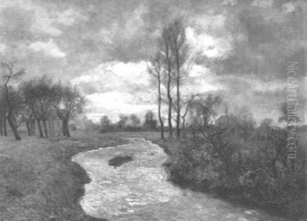 Landschaft Mit Wasserlauf Oil Painting by Adolf Glatte