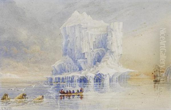 H.m.s. 
Terror 
 And One Of Her Boats Off A Spectacular Iceberg, Apparently In The Davis Strait Oil Painting by George, Admiral Back