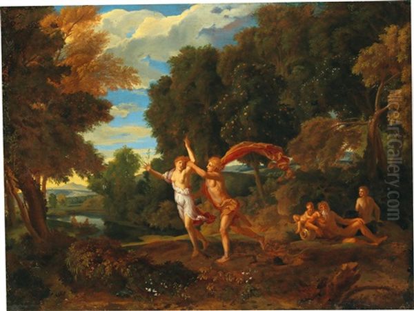 A Landscape With Apollo And Daphne Oil Painting by Johannes (Jan) Glauber