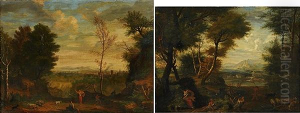 Landscape - A Pair Of Oil Painting by Johannes (Jan) Glauber