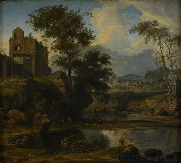 Landskap Med Slottsruin Oil Painting by Johannes (Jan) Glauber