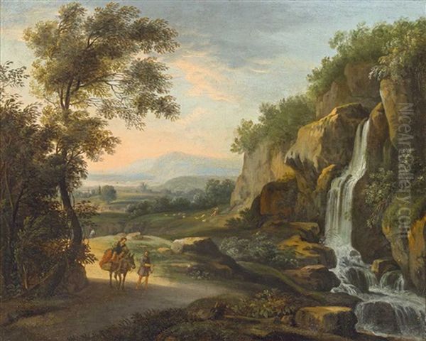 Arkadische Landschaft Mit Katarakt Und Figurenstaffage Oil Painting by Johannes (Jan) Glauber