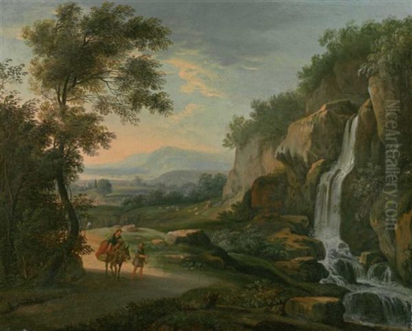 Arkadische Landschaft Mit Katarakt Und Figurenstaffage Oil Painting by Johannes (Jan) Glauber