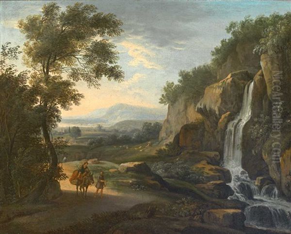 Arkadische Landschaft Mit Katarakt Und Figurenstaffage Oil Painting by Johannes (Jan) Glauber