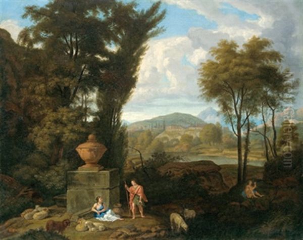 Landschaft Mit Apollo Und Daphne; Landschaft Mit Mythologischen Figuren Oil Painting by Johannes (Jan) Glauber