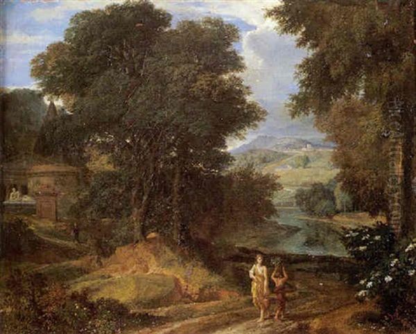 Paysage Classique De La Campagne Italienne Avec Deux Personnages Oil Painting by Johannes (Jan) Glauber