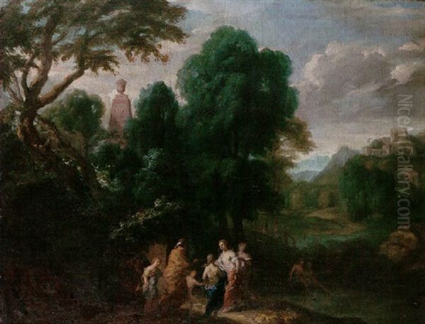 A Classical Landscape With Figures Oil Painting by Johannes (Jan) Glauber