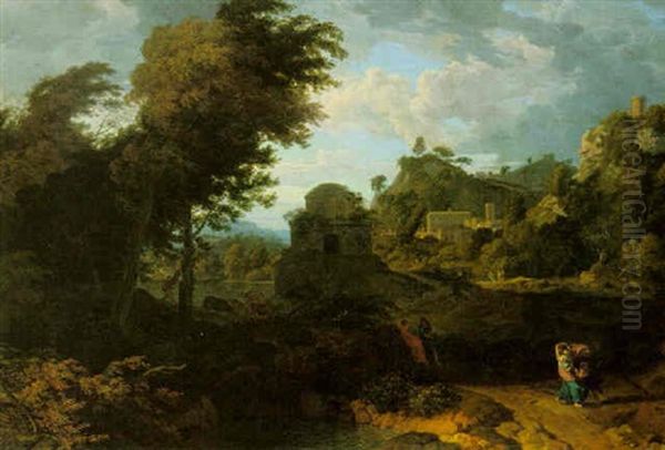 Classical Landscape With Figures Oil Painting by Johannes (Jan) Glauber