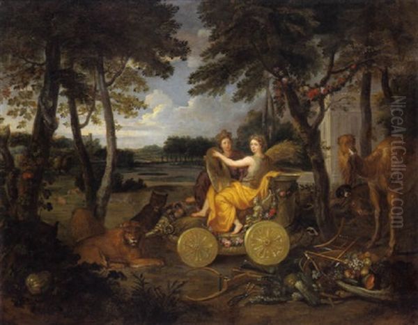 Allegorie - Ceres Als Personfikation Des Sommers Mit Einer Stadtgottin Oil Painting by Johannes Gottlieb Glauber