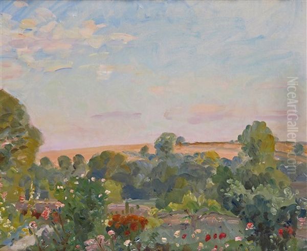 The Artist's Garden At Stratford Tony, Wiltshire Studio Oil Painting by Wilfred Gabriel De Glehn