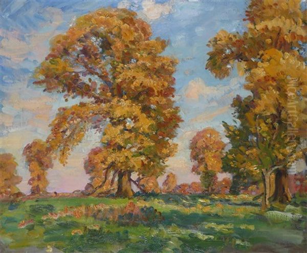 Autumn Elm Trees Oil Painting by Wilfred Gabriel De Glehn