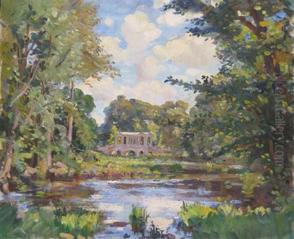 The Palladian Bridge, Wilton Park Oil Painting by Wilfred Gabriel De Glehn